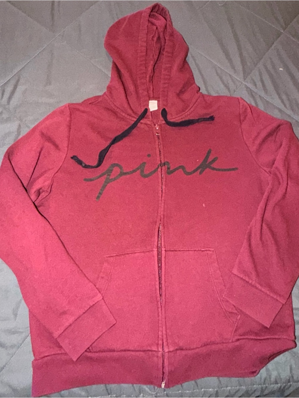PINK Victoria's Secret Girls' Maroon Zip Hoodie with Script Logo